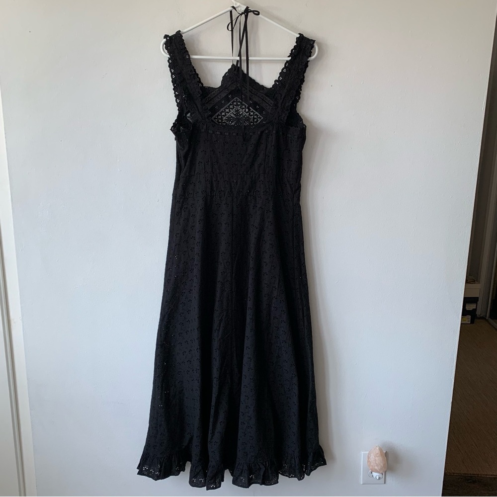 NWT Doen Frieda Cotton Eyelet Ruffle Lace Halter A Line Midi Maxi Dress Black - Picture 10 of 13
